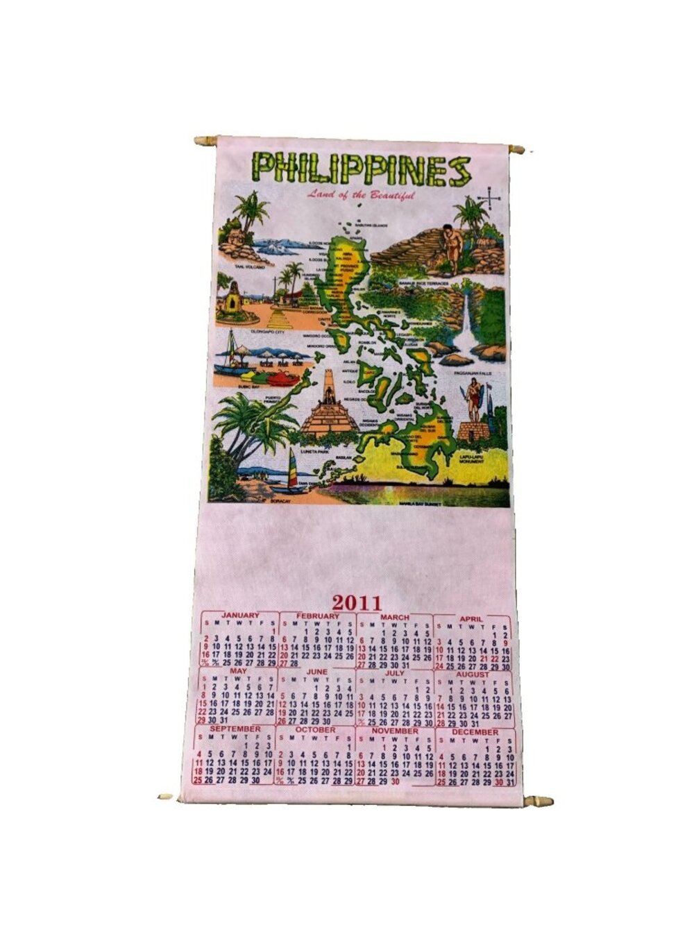 2011 Philippines Fabric Calendar Scroll Land of the Beautiful Wall Map